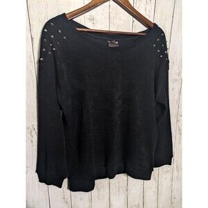 Black Studded Shoulder Knit Sweater Womens XL Soft Goth Grunge Punk Rock Metal